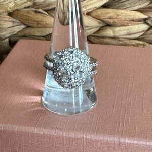 Bomb Party Silver-Tone Multi-Cluster Ring with Sparkling Stones Size 10